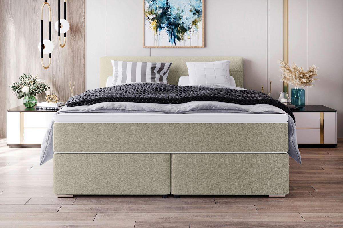 BOXSPRINGBETT 200/200 cm,  in Beige, Topper, Matratzen, H3 = fest  - Chromfarben/Beige, KONVENTIONELL, Kunststoff/Textil (200/200cm) - Boxxx