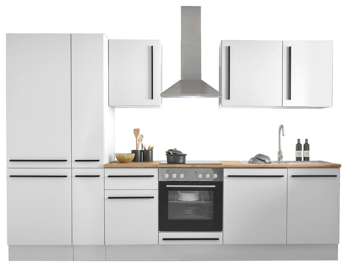 KÜCHENBLOCK 310 cm   in Weiß, Eichefarben  - Eichefarben/Schwarz, Design, Holzwerkstoff/Kunststoff (310cm) - MID.YOU