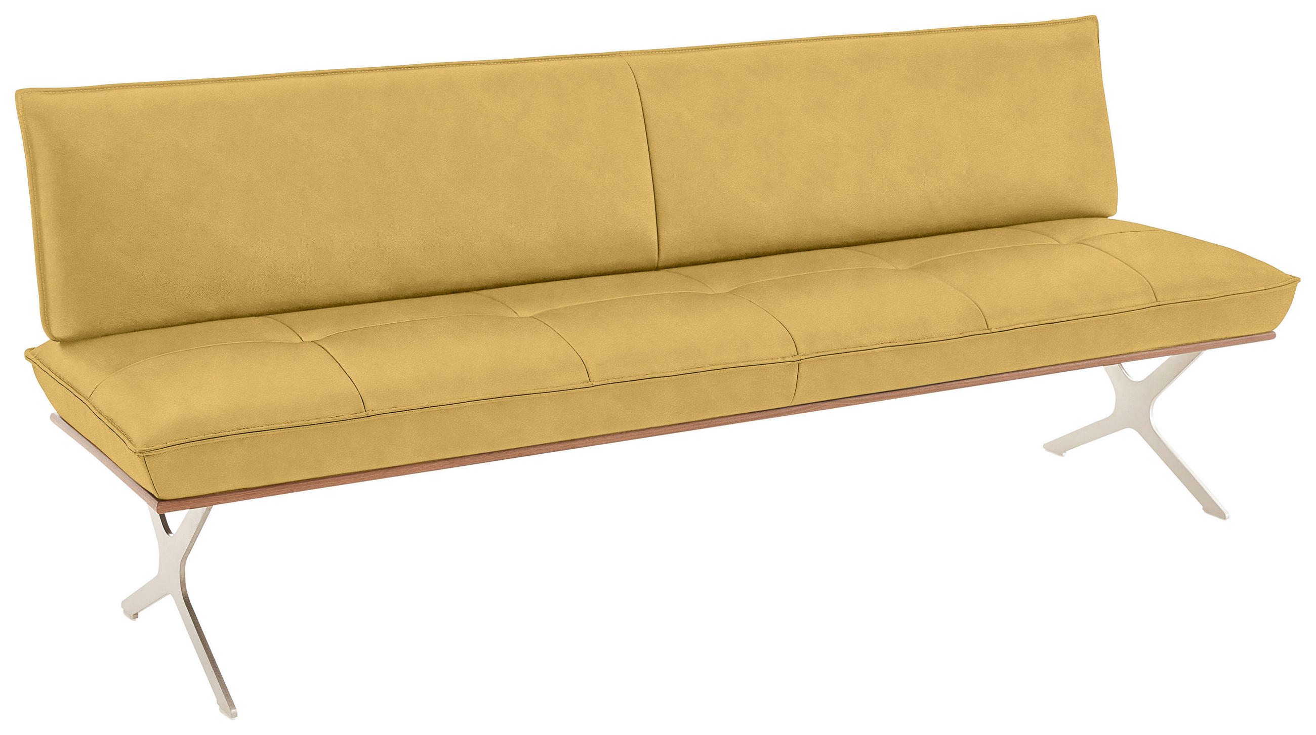 SITZBANK 214/88/66 cm  in Gelb, Edelstahlfarben  - Edelstahlfarben/Gelb, Design, Leder/Holz (214/88/66cm) - Koinor