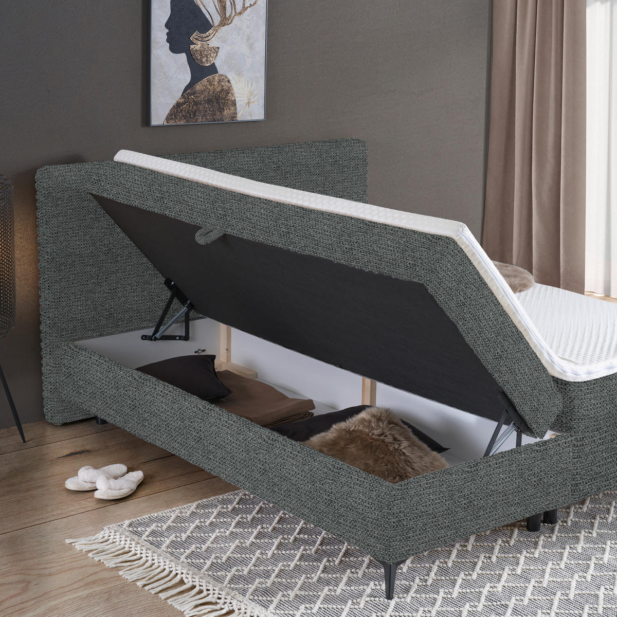 BOXBETT 160/200 cm  in Anthrazit  - Anthrazit/Schwarz, Design, Holz/Holzwerkstoff (160/200cm) - Xora
