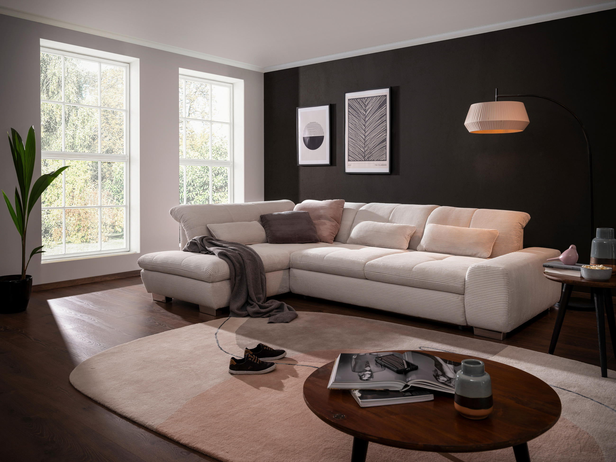 ECKSOFA Hellgrau Cord  - Chromfarben/Hellgrau, Design, Kunststoff/Textil (212/292cm) - SetOne by Musterring