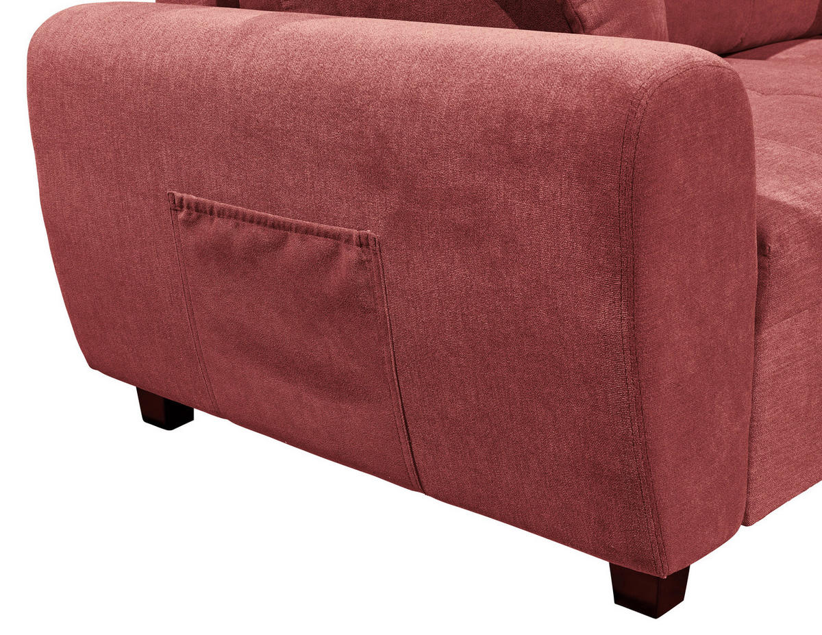ECKSOFA inkl. Hocker in Mikrovelours Beere  248/176 cm  - Beere/Schwarz, Basics, Holzwerkstoff/Kunststoff (248/176cm) - MID.YOU