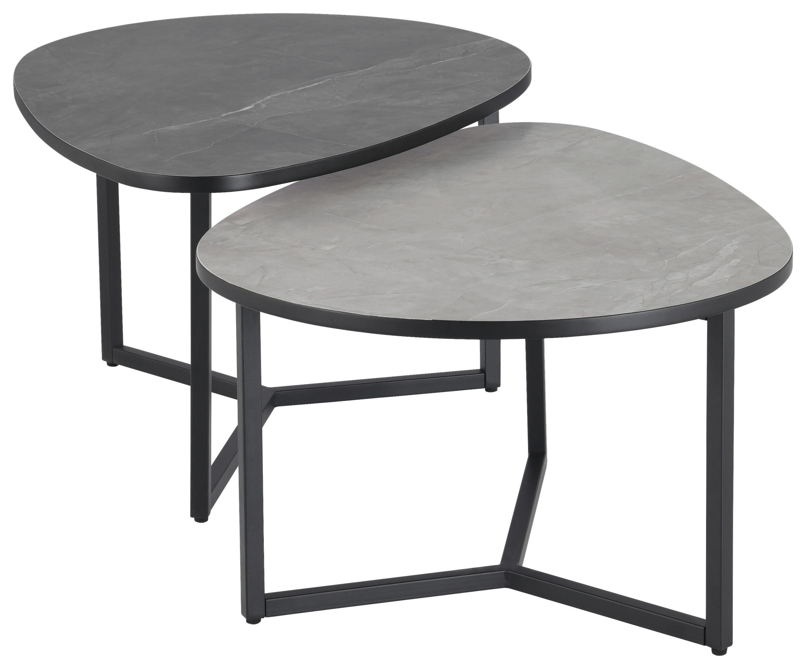 COUCHTISCHSET 83/40/36,5/59 cm oval Hellgrau, Dunkelgrau  - Dunkelgrau/Hellgrau, Design, Holzwerkstoff/Metall (83/40/36,5/59cm) - MID.YOU