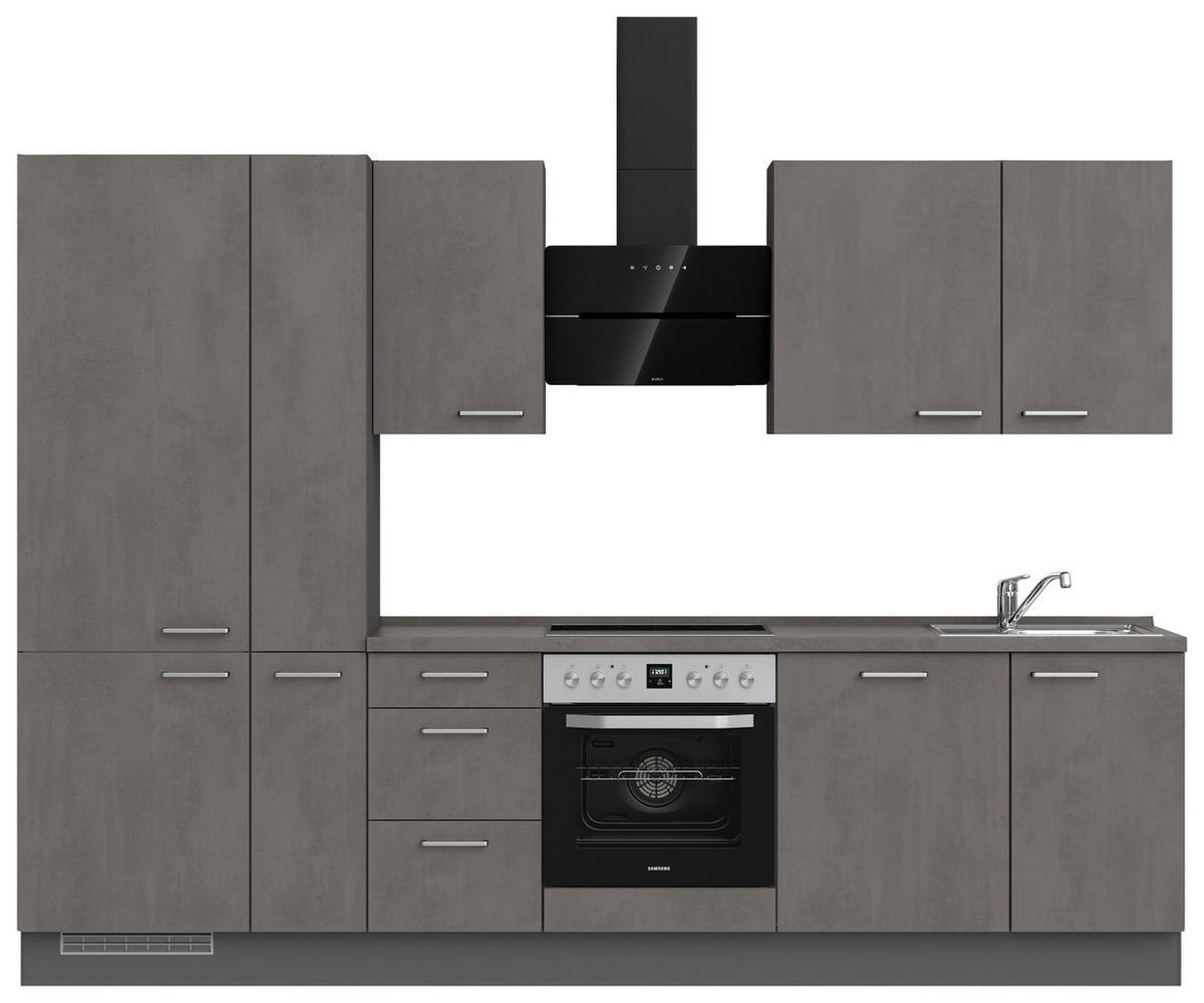 KÜCHENBLOCK 300 cm   in Schieferfarben  - Schieferfarben/Edelstahlfarben, MODERN, Holzwerkstoff/Metall (300cm) - Nobilia