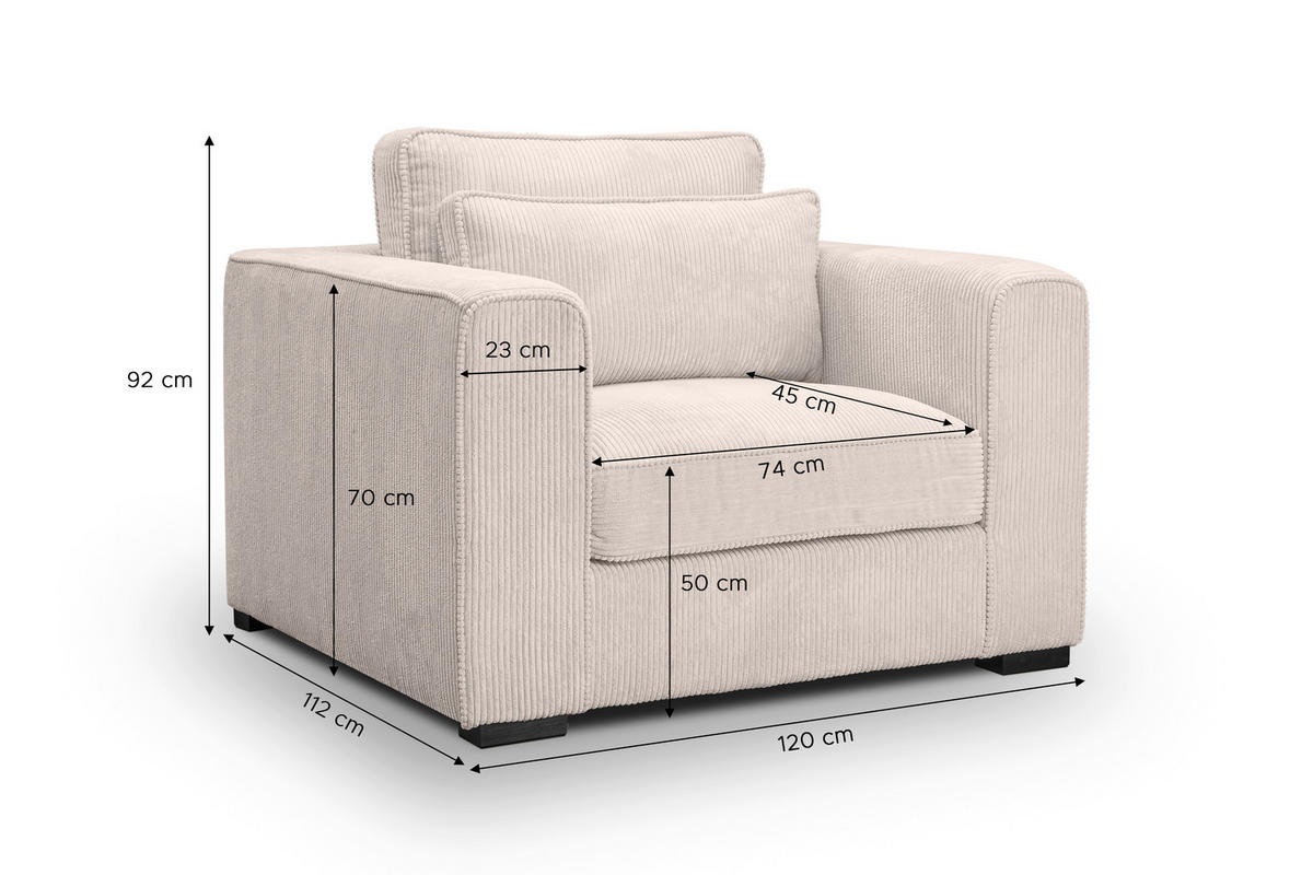 1,5-SITZER ALMERA Cord Greige  - Greige/Schwarz, Basics, Holz/Textil (120/92/112cm) - MID.YOU