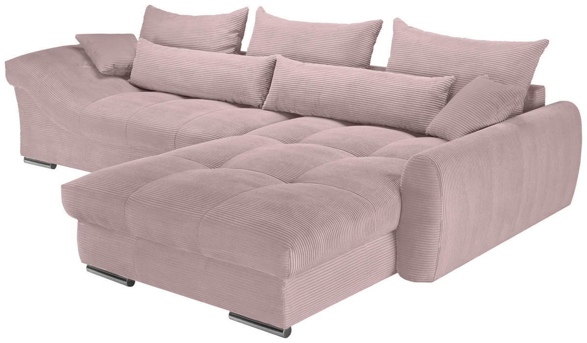 ECKSOFA Altrosa Cord  - Chromfarben/Altrosa, KONVENTIONELL, Textil/Metall (335/225cm) - Carryhome