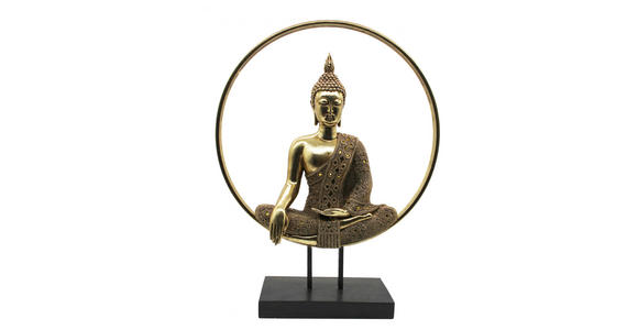 BUDDHA 50/64/17,5 cm - Goldfarben/Schwarz, LIFESTYLE, Kunststoff/Metall (50/64/17,5cm) - Ambia Home