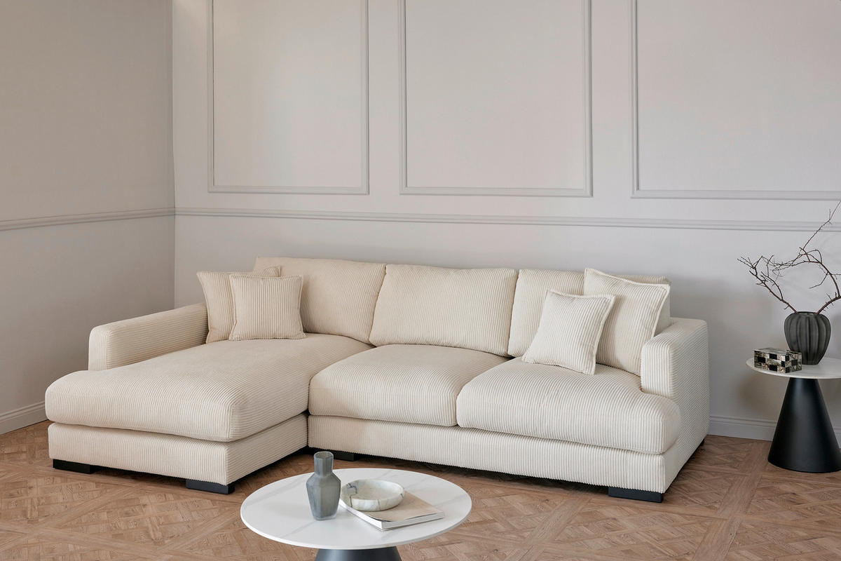 ECKSOFA  RELAX ASPEN CORNER M-L EU Weiß, Ecru Cord  - Ecru/Schwarz, MODERN, Holz/Textil (271/166cm) - Livetastic
