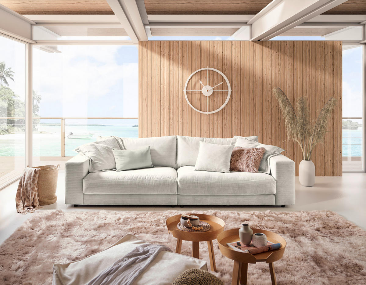 3-SITZER-SOFA in Cord Naturfarben  - Schwarz/Naturfarben, Design, Kunststoff/Textil (290/86/127cm) - Lomoco