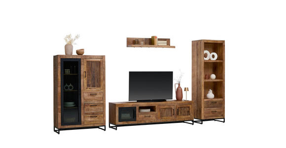 REGAL Naturfarben  60/180/40 cm  - Schwarz/Naturfarben, ROMANTIK / LANDHAUS, Holz/Metall (60/180/40cm) - Carryhome