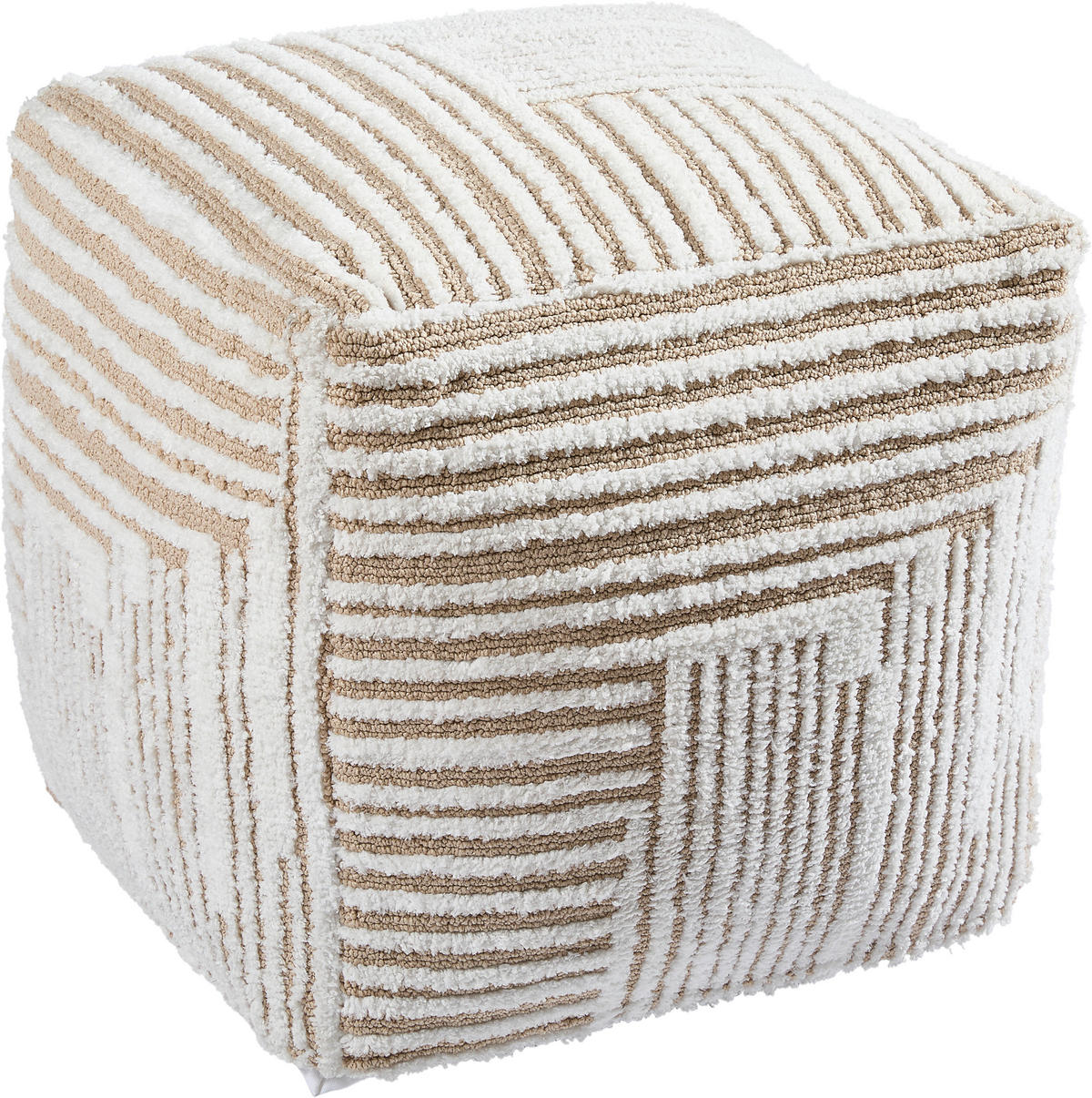 POUF Mikrofaser geometrisch Beige 45/45/45 cm  - Beige/Weiß, Trend, Textil (45/45/45cm) - Novel