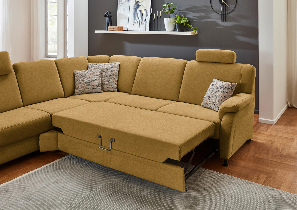 ECKSOFA Flachgewebe Currygelb  - Currygelb/Schwarz, Konventionell, Textil/Metall (287/269cm) - Beldomo System