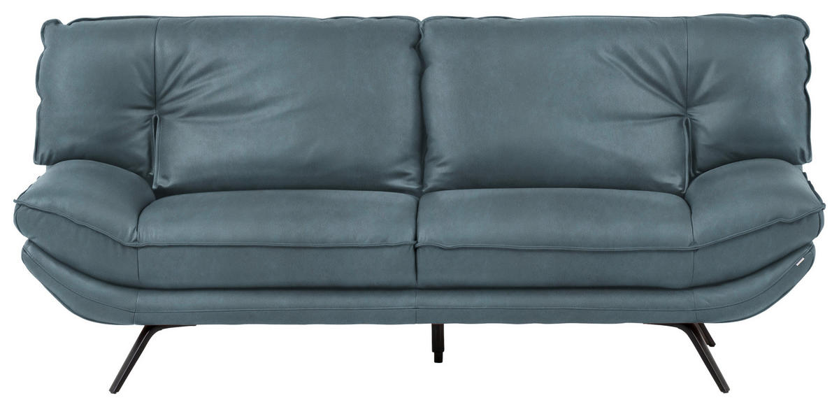 2,5-SITZER Echtleder Blau  - Blau/Schwarz, Design, Leder/Metall (206/94/95cm) - Celina