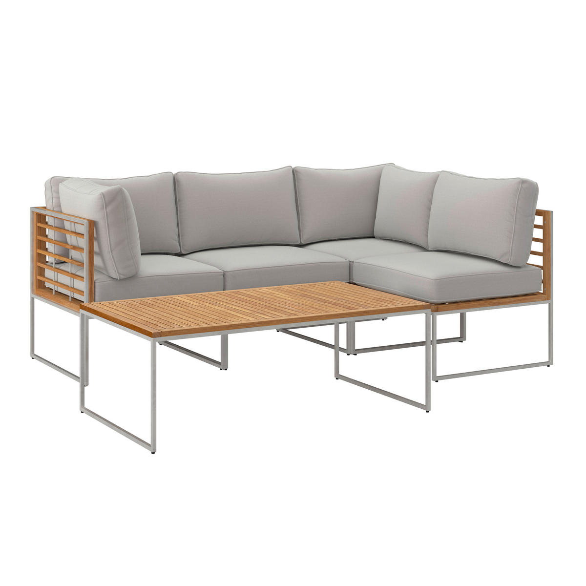 LOUNGEGARNITUR   Edelstahl  - Edelstahlfarben/Hellgrau, MODERN, Textil/Metall - Ambia Garden