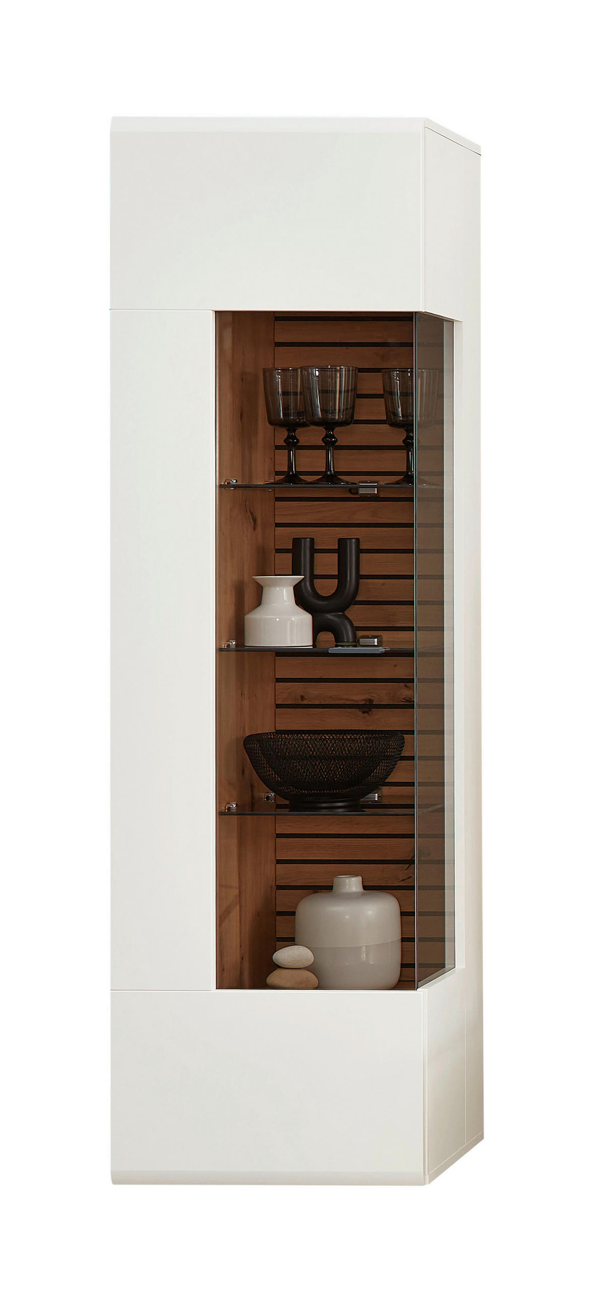 REGAL ZA DNEVNI BORAVAK crna, bijela, hrast Artisan   - bijela/hrast Artisan, Moderno, staklo/drvni materijal (280/193/47cm) - Hom`in