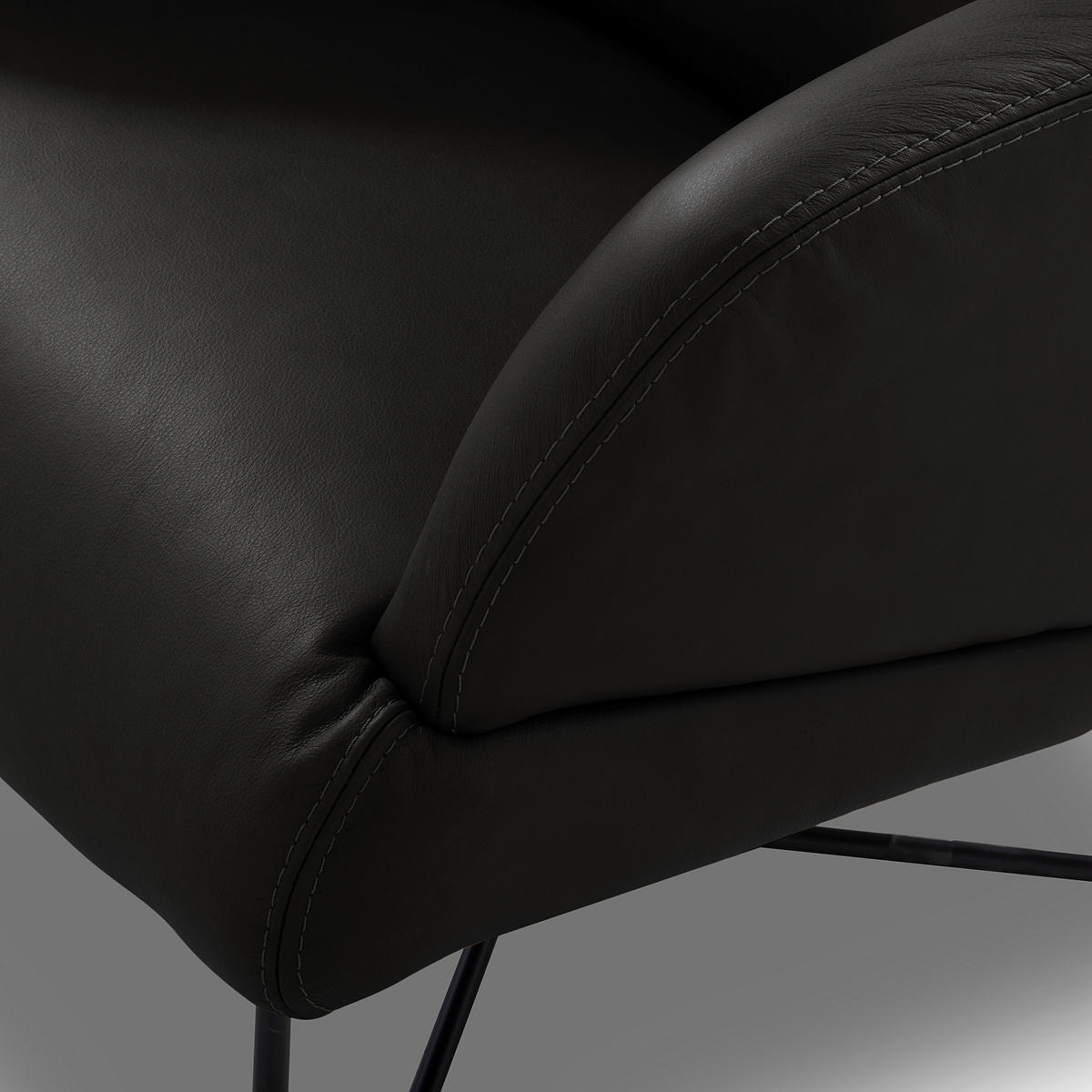 SESSEL in Echtleder Schwarz  - Schwarz, Design, Leder/Metall (67/87/74cm) - Livetastic