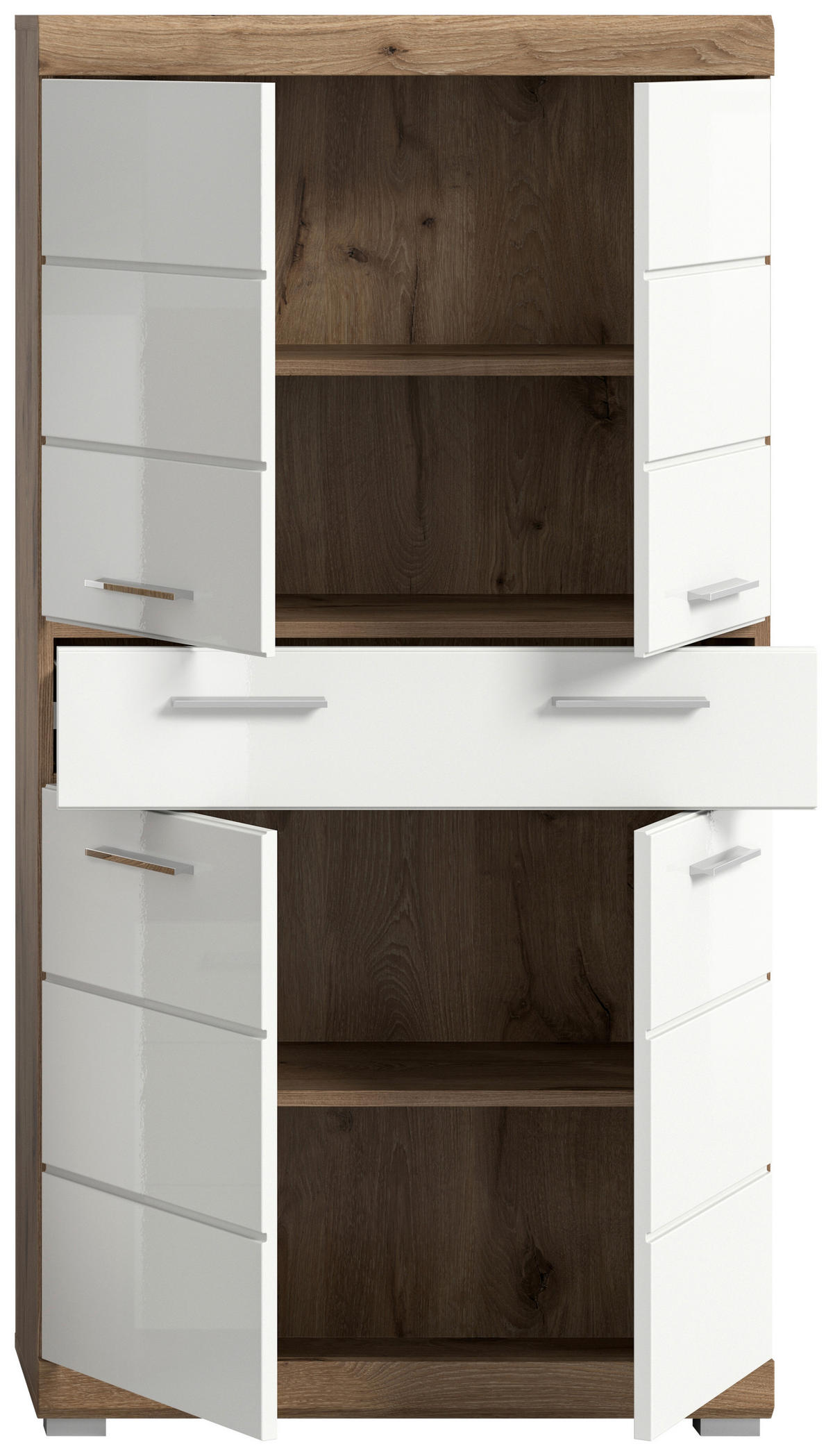 MIDISCHRANK 74/141/31 cm  - Chromfarben/Weiß Hochglanz, MODERN, Holzwerkstoff/Kunststoff (74/141/31cm) - MID.YOU