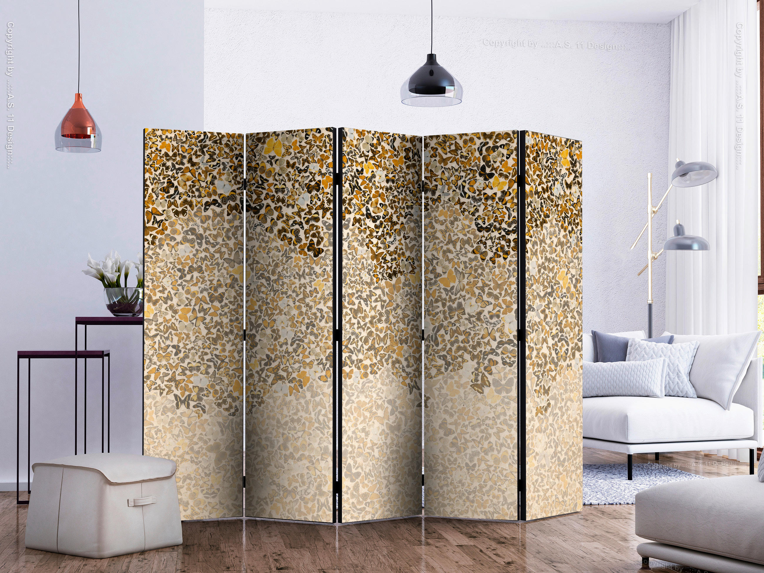 PARAVENT mit 5  Flügel - Beige/Braun, Basics, Holz/Kunststoff (225/172/3cm) - artgeist