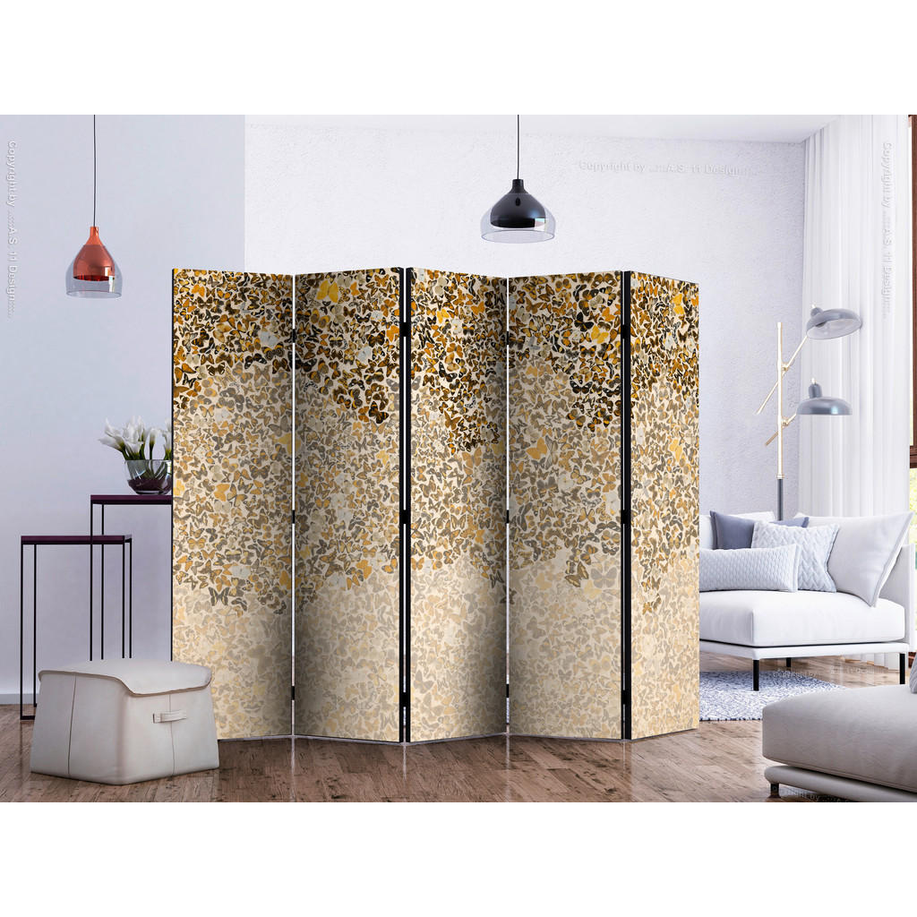 Thumbnail - artgeist Paravent, Braun, Beige, Holz, Kunststoff, Textil, Kiefer, massiv, Schmetterling, 225x172x3 cm, Motiv auf Vorder...