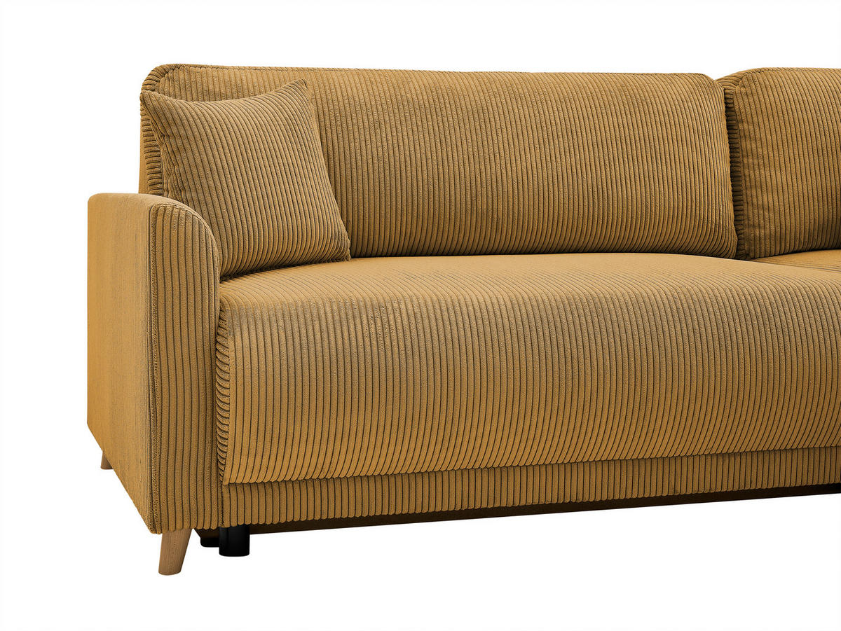 ECKSOFA MILOS Gelb Cord Rückenkissen, Bettkasten, Schlaffunktion, Rücken echt  - Gelb/Naturfarben, Design, Textil (224/148cm) - P & B