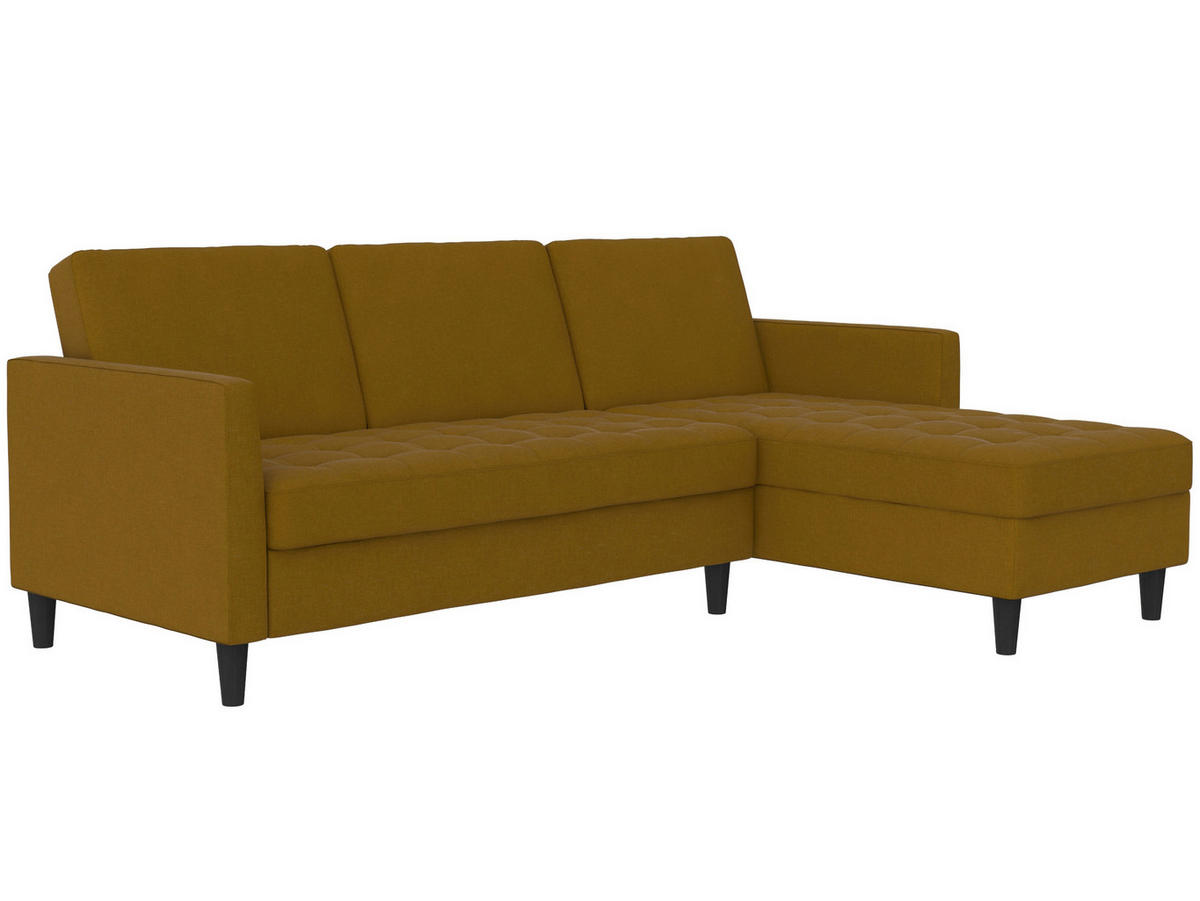 ECKSOFA PALERMO Currygelb Webstoff, Leinenoptik Schlaffunktion, Stauraum  - Currygelb/Schwarz, Basics, Kunststoff/Textil (213/154cm) - Livetastic