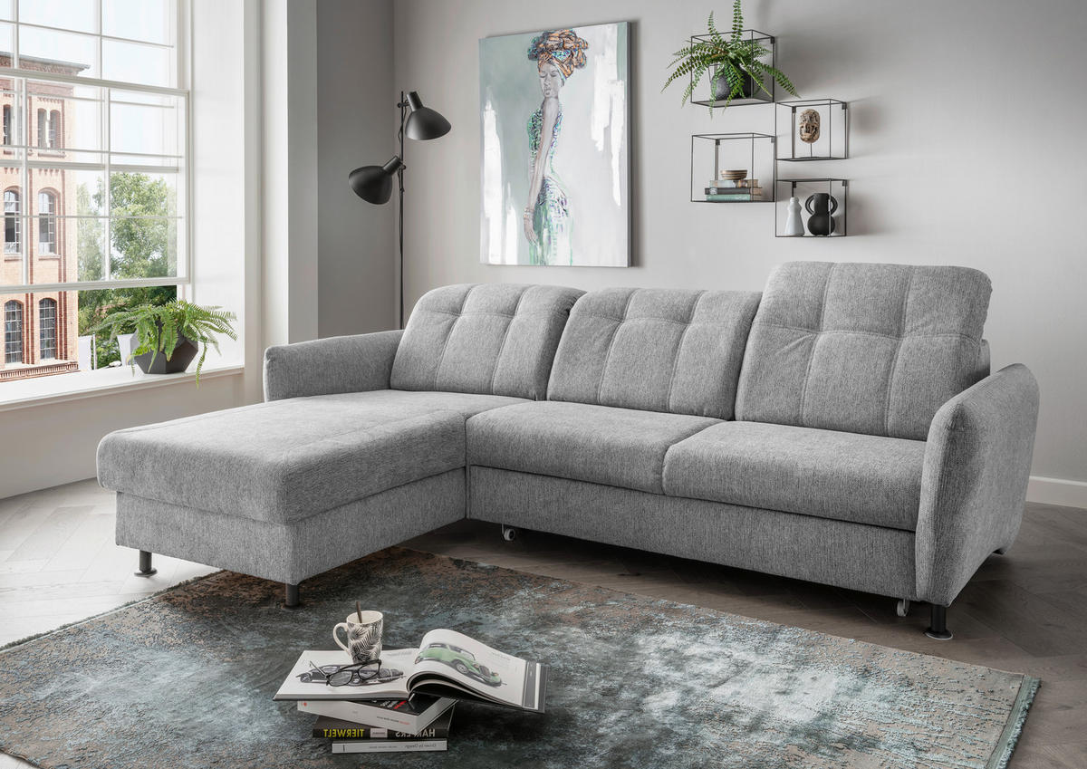 ECKSOFA in Chenille Silberfarben  - Silberfarben/Schwarz, Modern, Textil/Metall (184/267cm) - Livetastic