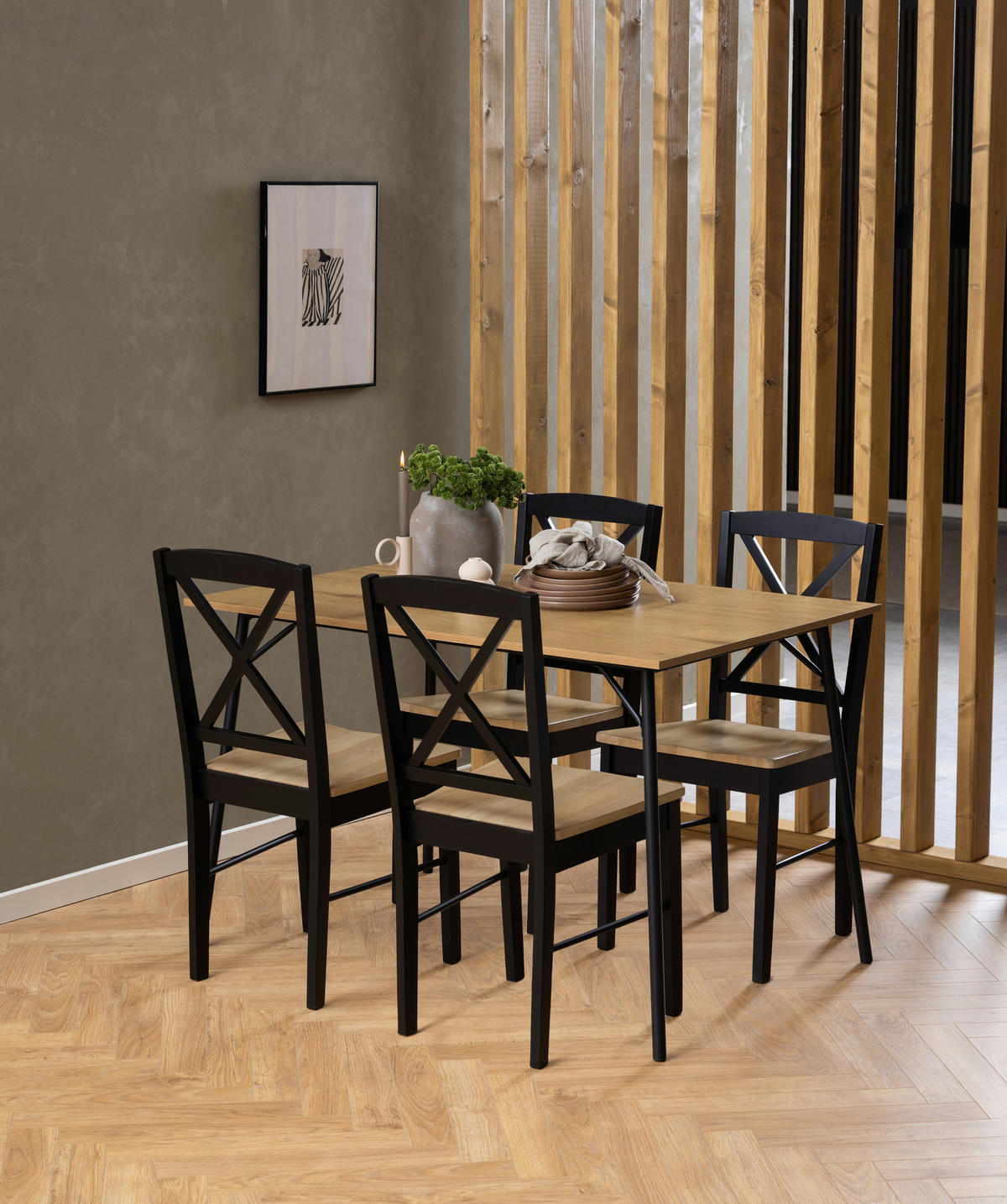 ESSTISCH in Metall, Holzwerkstoff   - Eichefarben/Schwarz, Design, Holzwerkstoff/Metall (120/75/80cm) - MID.YOU