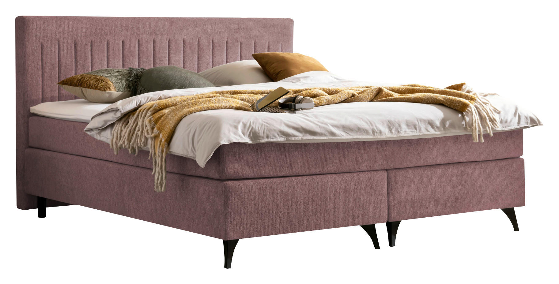 BOXSPRINGBETT 180/200 cm  in Rosa  - Schwarz/Rosa, Basics, Textil/Metall (180/200cm) - Boxxx