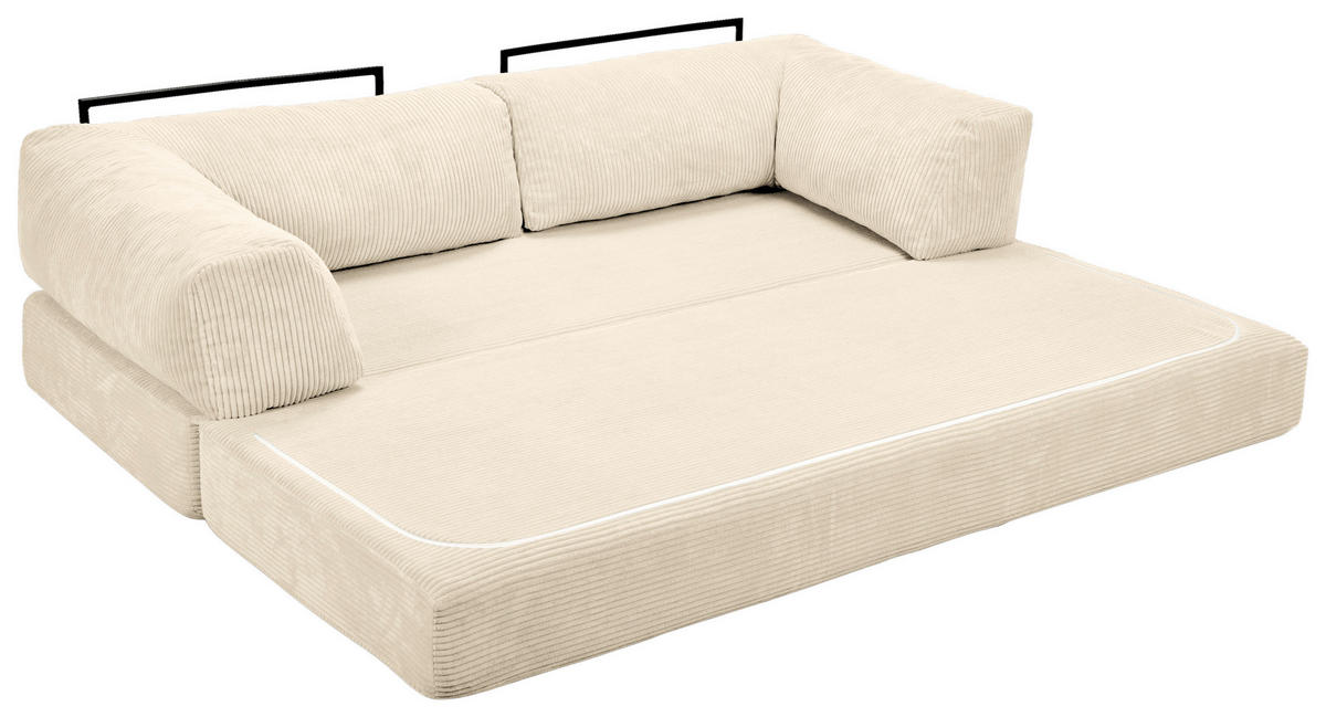 SCHLAFSOFA Cord Creme  - Creme, KONVENTIONELL, Textil/Metall (200/77/80cm) - Carryhome