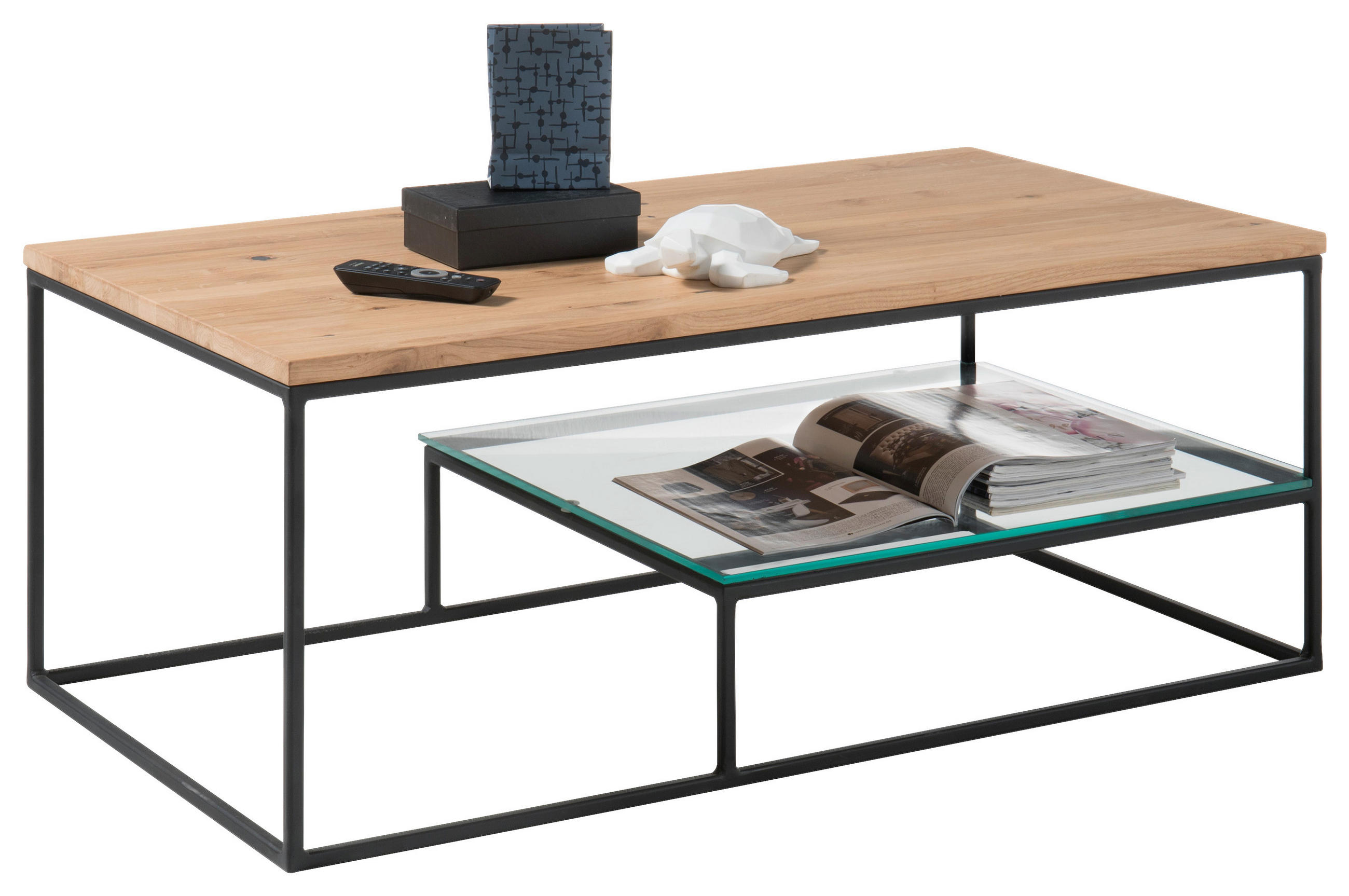 KLUB STOČIĆ  prozirna, crna, boja hrasta  - prozirna/boja hrasta, Moderno, staklo/drvo (110/60/42cm) - Hom`in