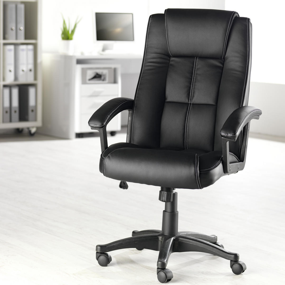 DIREKTORSKA STOLICA  crna   - bela/crna, Osnovno, tekstil/plastika (65/105-115/71,50cm)