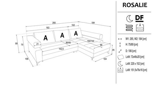 ECKSOFA in Chenille Schwarz  - Schwarz, KONVENTIONELL, Textil/Metall (265/184cm) - Hom`in