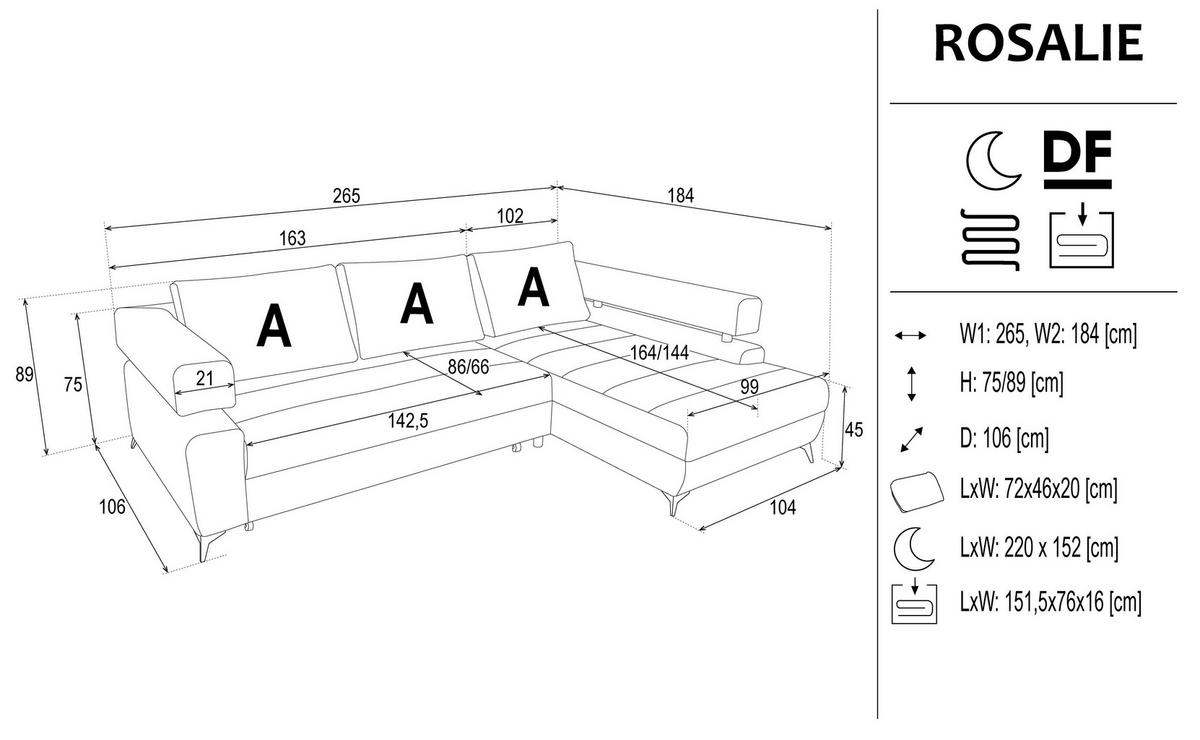 ECKSOFA in Chenille Schwarz  - Schwarz, KONVENTIONELL, Textil/Metall (265/184cm) - Hom`in