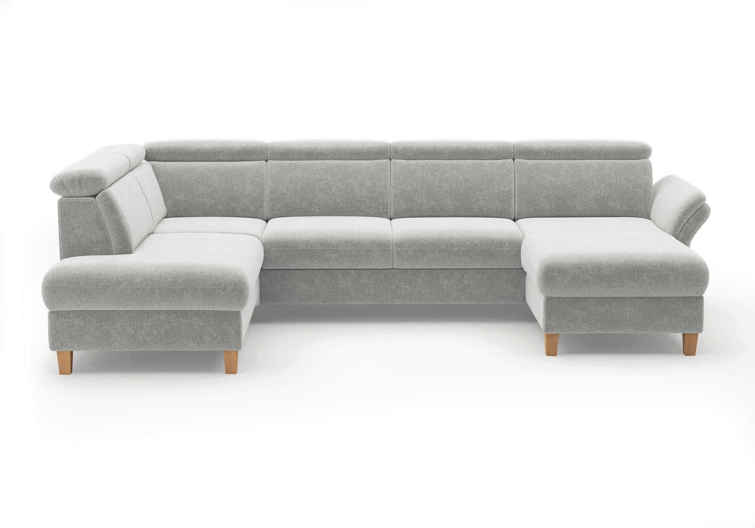 WOHNLANDSCHAFT GLENDALE E Hellgrau Flachgewebe  - Eichefarben/Hellgrau, KONVENTIONELL, Holz/Textil (193/321/166cm) - Sit & More