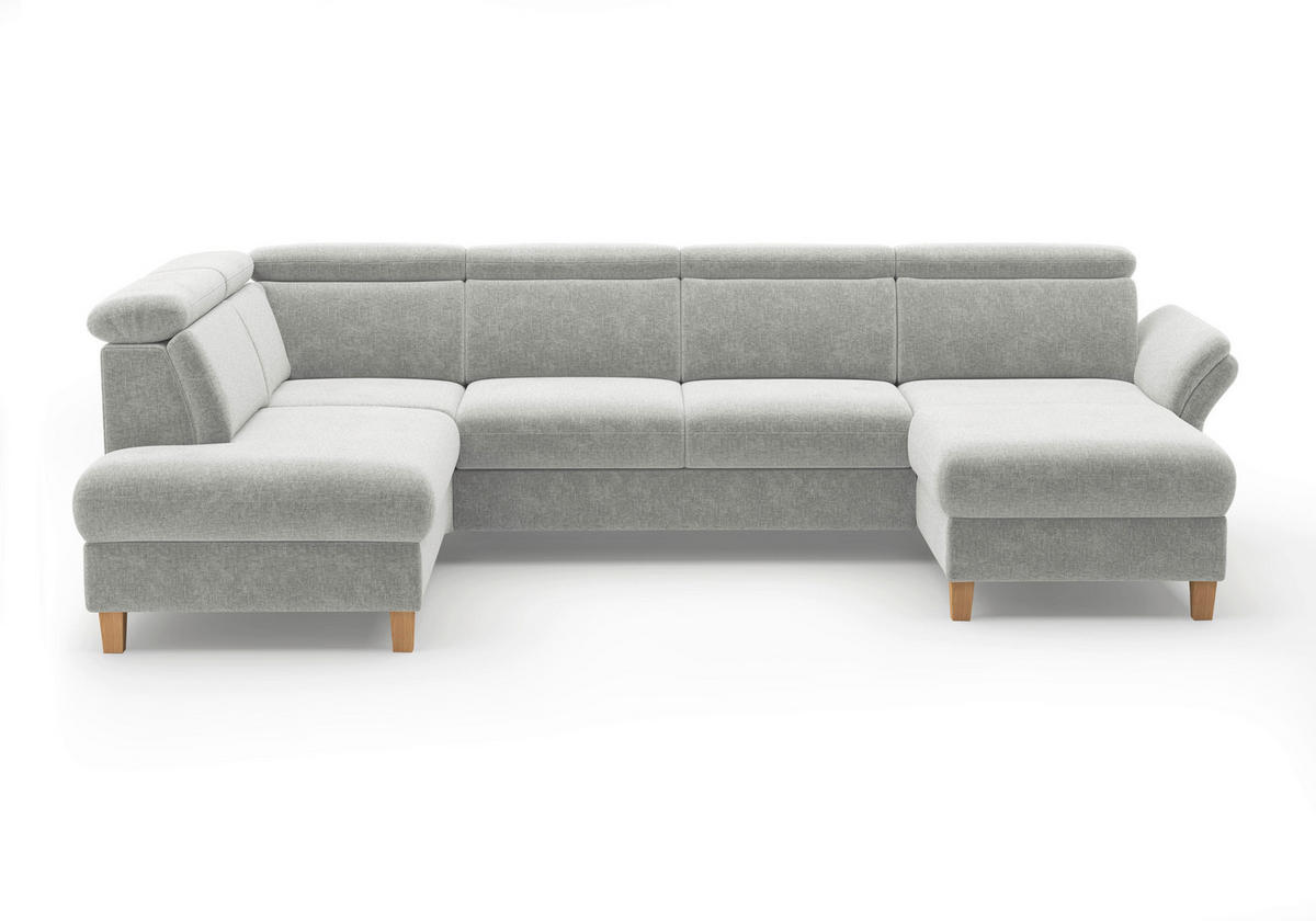 WOHNLANDSCHAFT GLENDALE E Hellgrau Flachgewebe  - Eichefarben/Hellgrau, KONVENTIONELL, Holz/Textil (193/321/166cm) - Sit & More