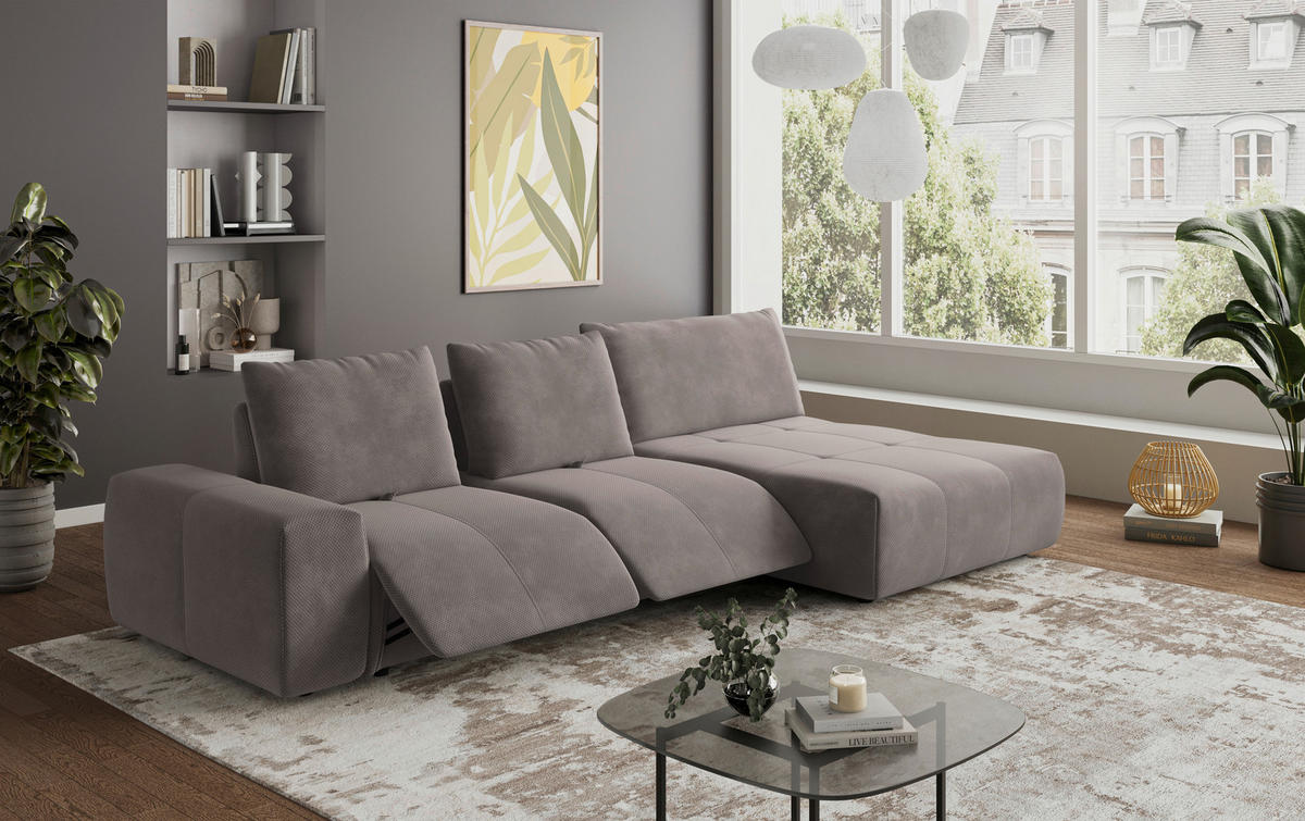 ECKSOFA in Velours Braun  347/174 cm  - Schwarz/Braun, Design, Kunststoff/Textil (347/174cm) - Xora