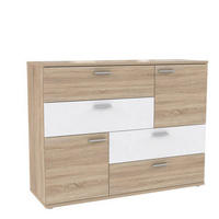 KOMODA, bela, hrast sonoma  - bela/barve aluminija, Basics, umetna masa/leseni material (124,9/95,9/41,3cm) - MID.YOU