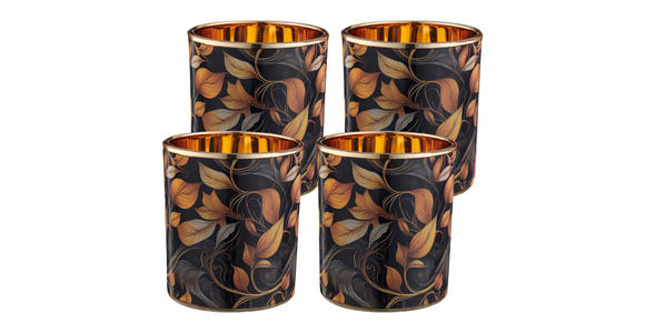 WINDLICHT Schwarz, Goldfarben  - Goldfarben/Schwarz, Basics, Glas (9/10/9cm) - Ambia Home