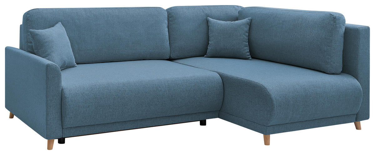 ECKSOFA MILOS Blau Flachgewebe, Struktur Rückenkissen, Bettkasten, Schlaffunktion, Rücken echt  - Blau/Naturfarben, Design, Textil (224/148cm) - P & B