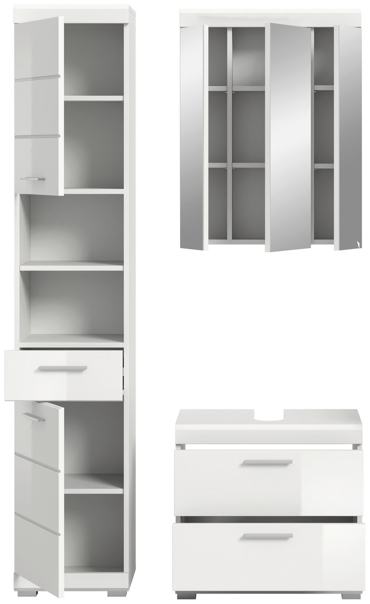 BADEZIMMER 3-teilig  in 97 cm  - Weiß Hochglanz/Silberfarben, MODERN, Glas/Holzwerkstoff (97cm) - MID.YOU