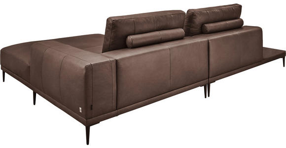 ECKSOFA in Echtleder Dunkelbraun 201/304 cm - Dunkelbraun/Schwarz, Design, Leder/Metall (201/304cm) - Emilio Belluti