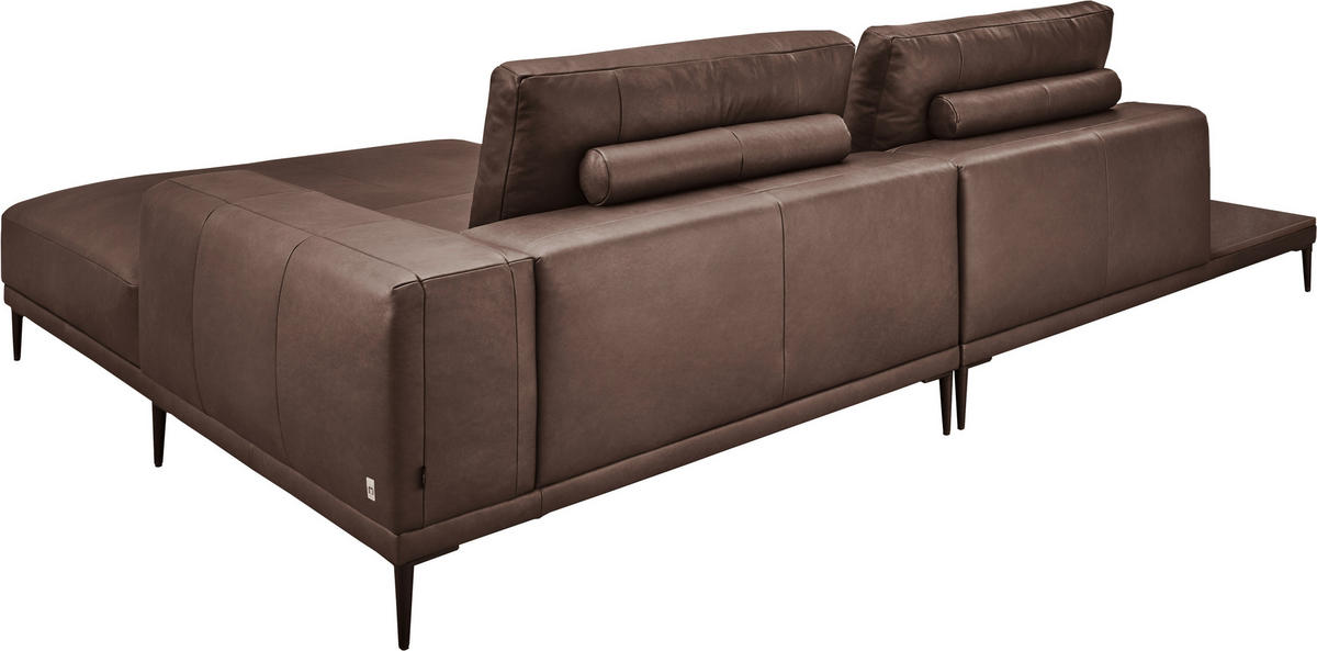 ECKSOFA in Echtleder Dunkelbraun  - Dunkelbraun/Schwarz, Design, Leder/Metall (304/201cm) - Emilio Belluti