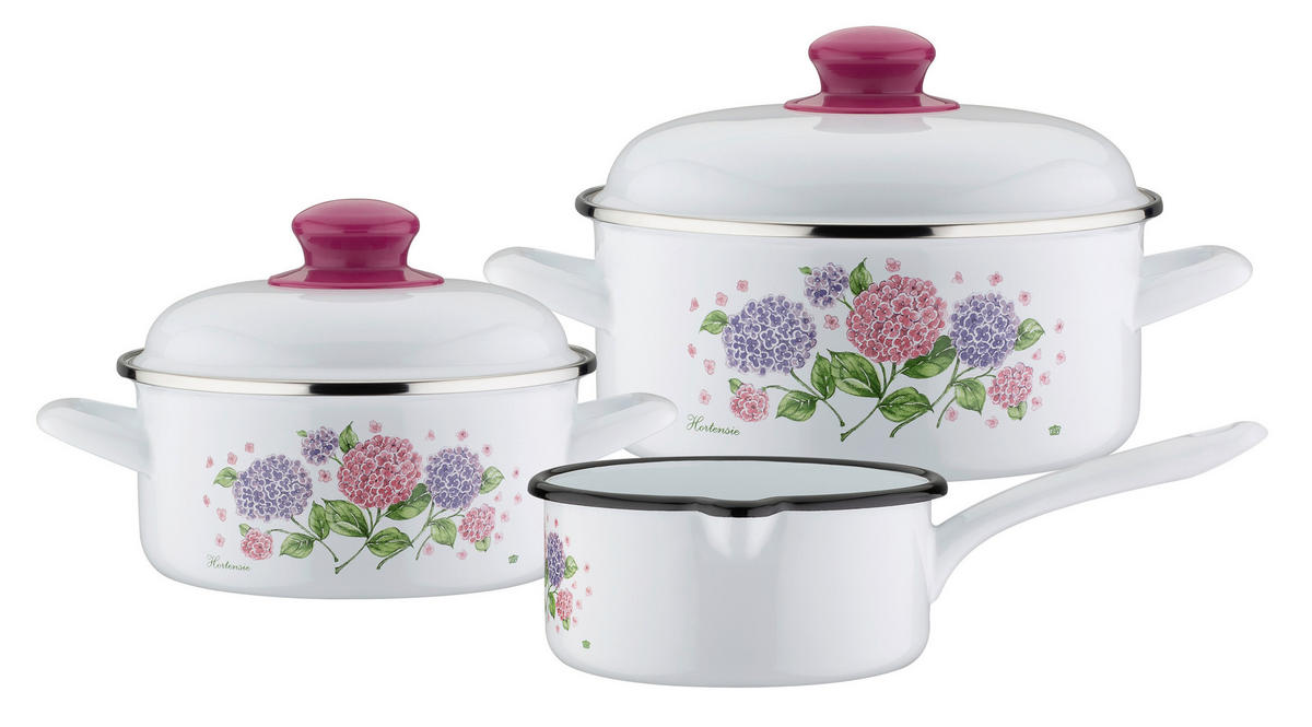 KOCHTOPFSET HORTENSIE 3-teilig  - Weiß, Basics, Metall - GSW