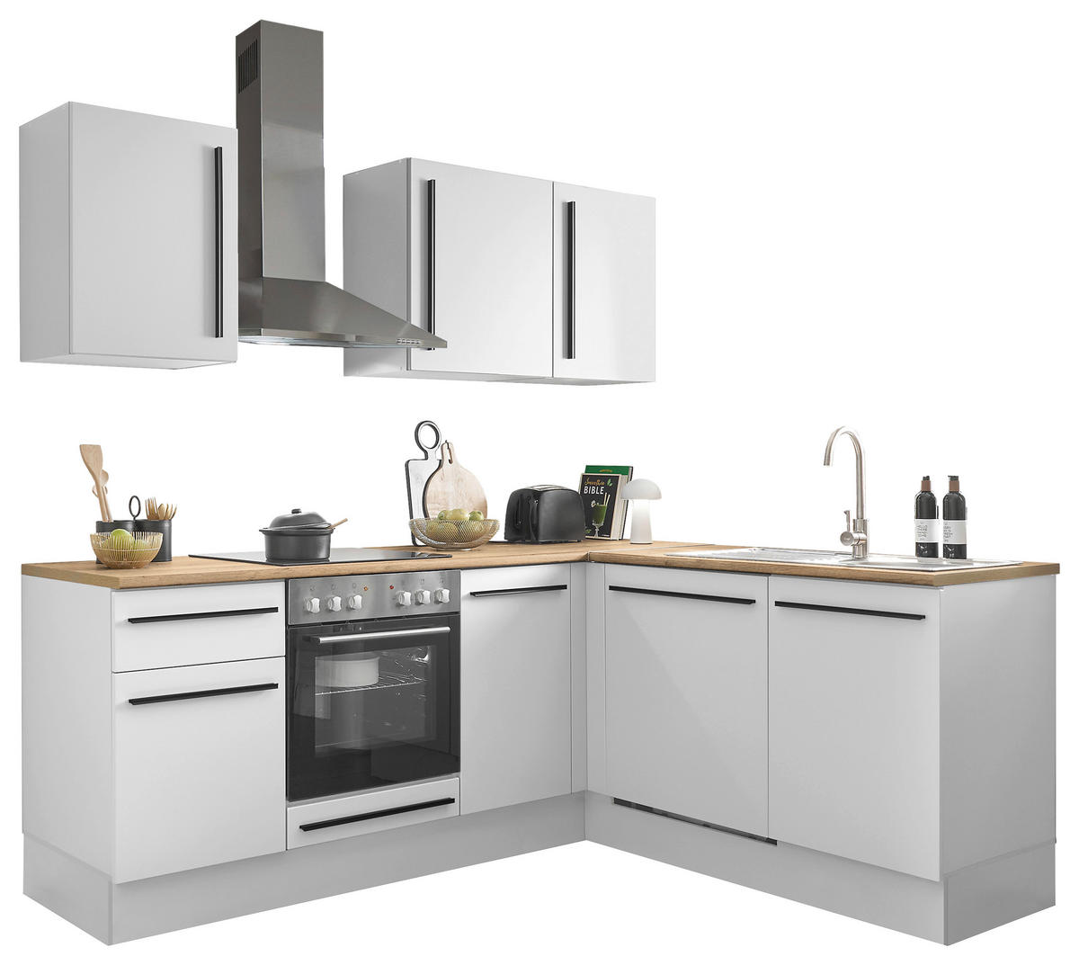 ECKKÜCHE 220/175 cm  in Weiß  - Eichefarben/Schwarz, Design, Holzwerkstoff/Kunststoff (220/175cm) - MID.YOU