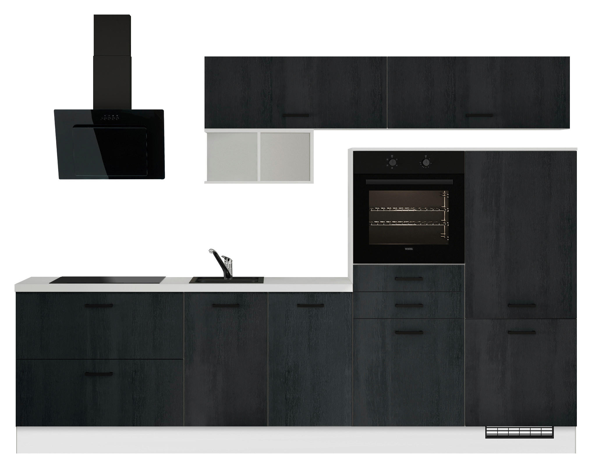 KÜCHENLEERBLOCK 300 cm   in Schwarz, Eiche dunkel  - Eiche dunkel/Weiss, Design, Holzwerkstoff/Metall (300cm) - Impuls