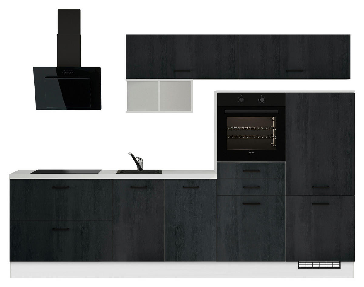 KÜCHENLEERBLOCK 300 cm   in Schwarz, Eiche dunkel  - Eiche dunkel/Weiss, Design, Holzwerkstoff/Metall (300cm) - Impuls