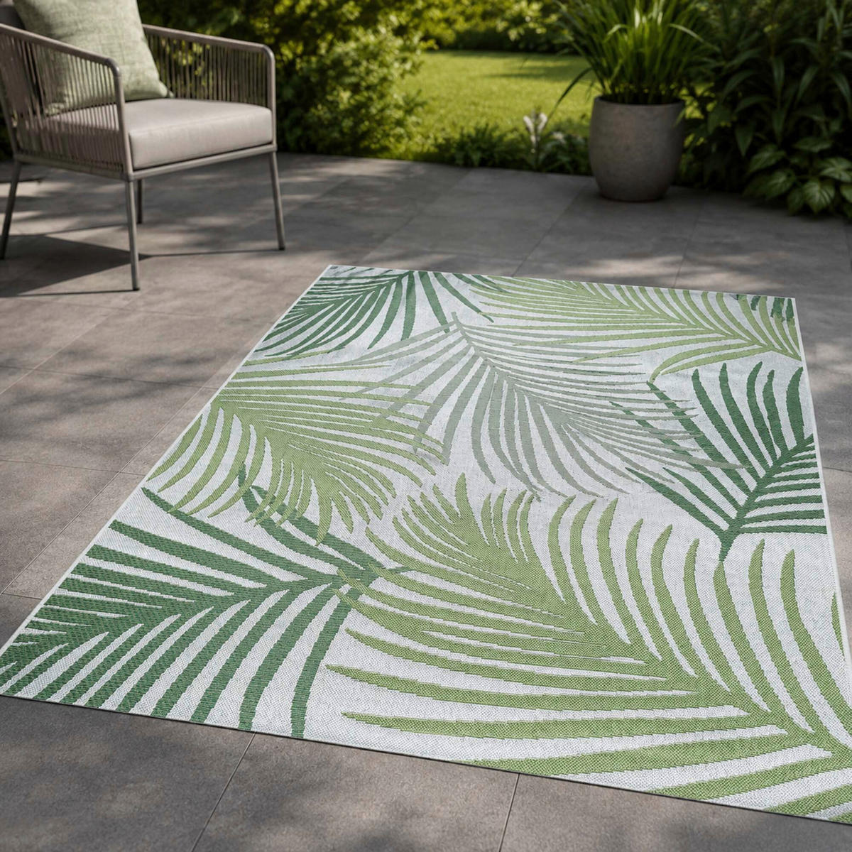 OUTDOORTEPPICH für Terrasse und Balkon 140/200 cm Regina Palme Grün  - Grün, Design, Textil (140/200cm) - Ambia Garden