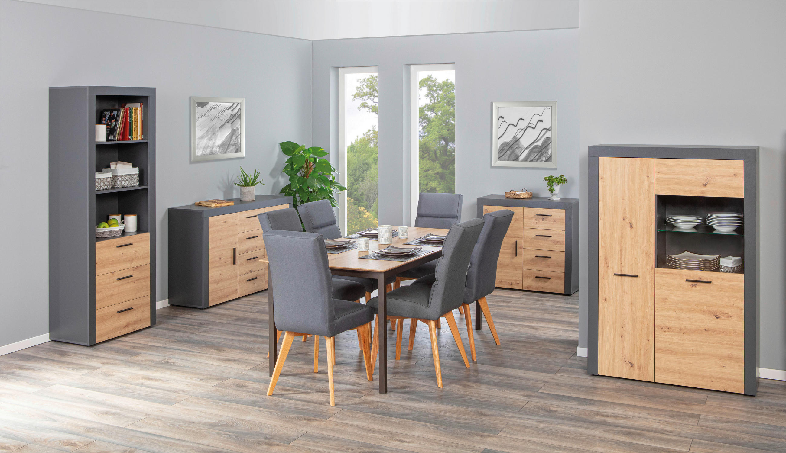 KOMODA, antracitová, dub artisan, 94/86/40 cm - černá/antracitová, Konvenční, kompozitní dřevo/plast (94/86/40cm) - MID.YOU