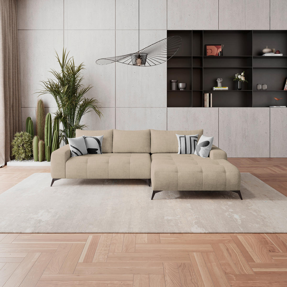 HÖRNSOFFA i flatväv beige  - beige/svart, Trend, metall/textil (290/175cm) - MID.YOU