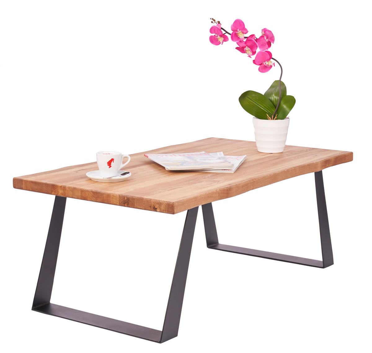 COUCHTISCH in Holz, Metall 110/44/60 cm  - Eichefarben/Schwarz, Natur, Holz/Metall (110/44/60cm)